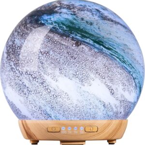 Moon Essential Oil Diffuser, Glass Cool Mist Humidifier with 4 Timer,7 LED Colors and Waterless Auto Shut-Off Settings for Baby Home Office (250ml)