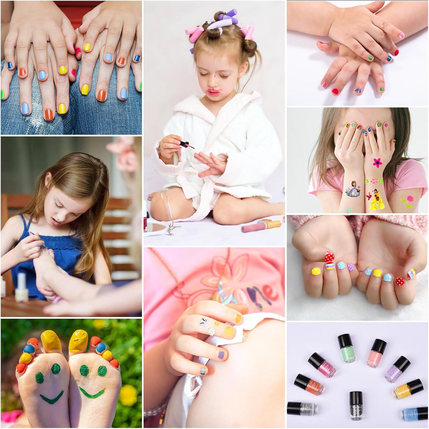 Kids Nail Polish for Girls with Gems Stickers, Non-Toxic Peel-Off Quick Dry Mini Nail Polish 9 Colors Set for Ages 3+ - Image 6