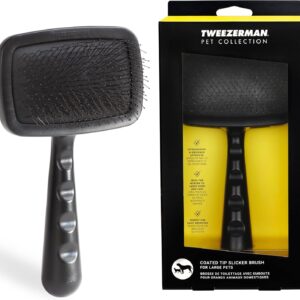Tweezerman Dog and Cat Slicker Brush for Large Pets, Grooming Brush with Coated Bristles to Prevent Scratching and Ergonomic Handle