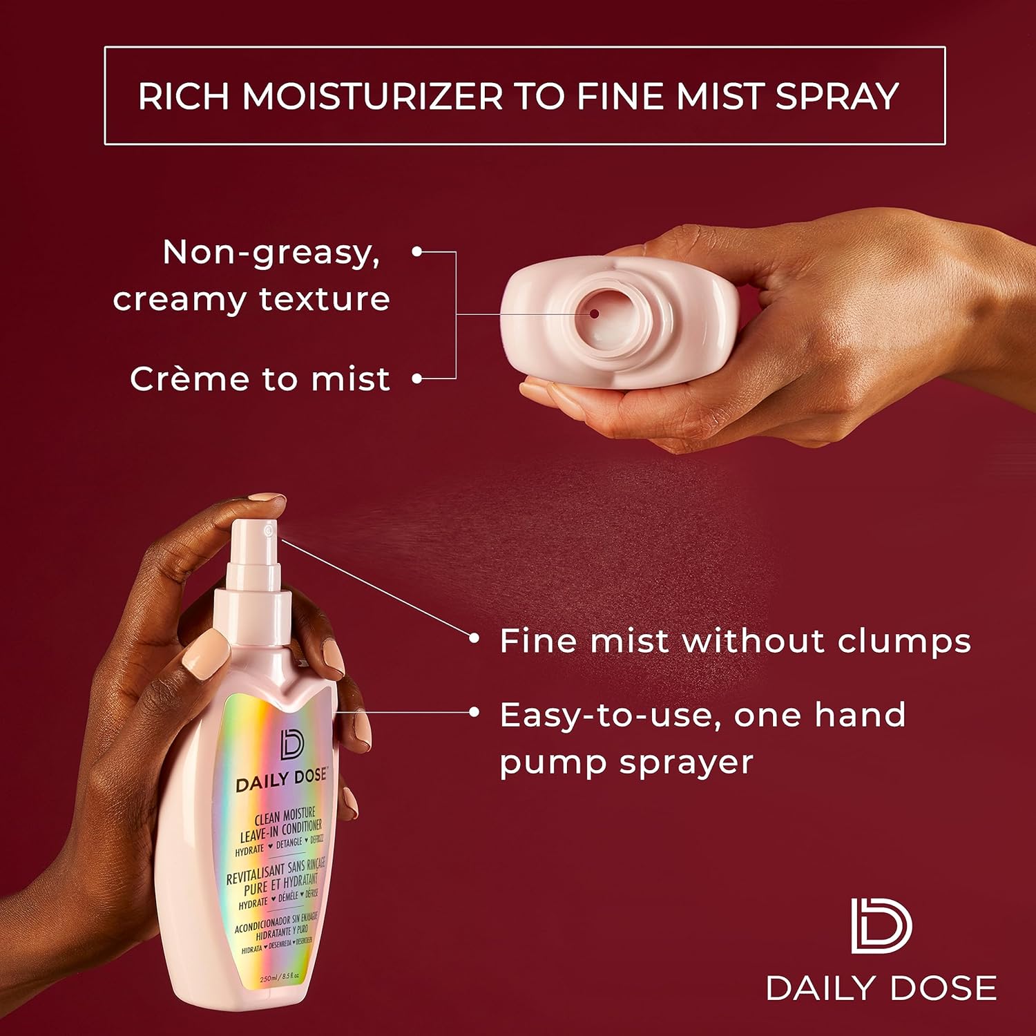 DAILY DOSE Clean Moisture Spray Leave-In Conditioner Detangler, Paraben-Free, Phthalates-Free, Cruelty-Free, Vegan - Image 6