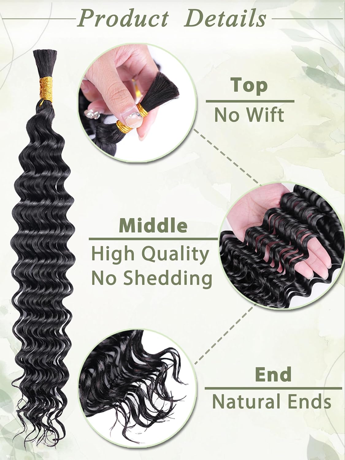 Human Braiding Hair for Boho Braids 18 Inch 100 g 4 Bundles Deep Wave Bulk Human Hair for Braiding No Weft 10A Curly Human Hair Extensions for Braids Wet and Wavy Braid - Image 3