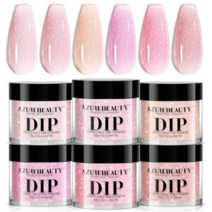 AZUREBEAUTY Dip Powder Nail Kit, 6 Colors Jelly Pink Transparent Nude Hot Pink Peach Dip Dipping Powder Starter Set, French Nail Art Manicure DIY Salon, No Need Nail Lamp Cured Mother's Day Gift