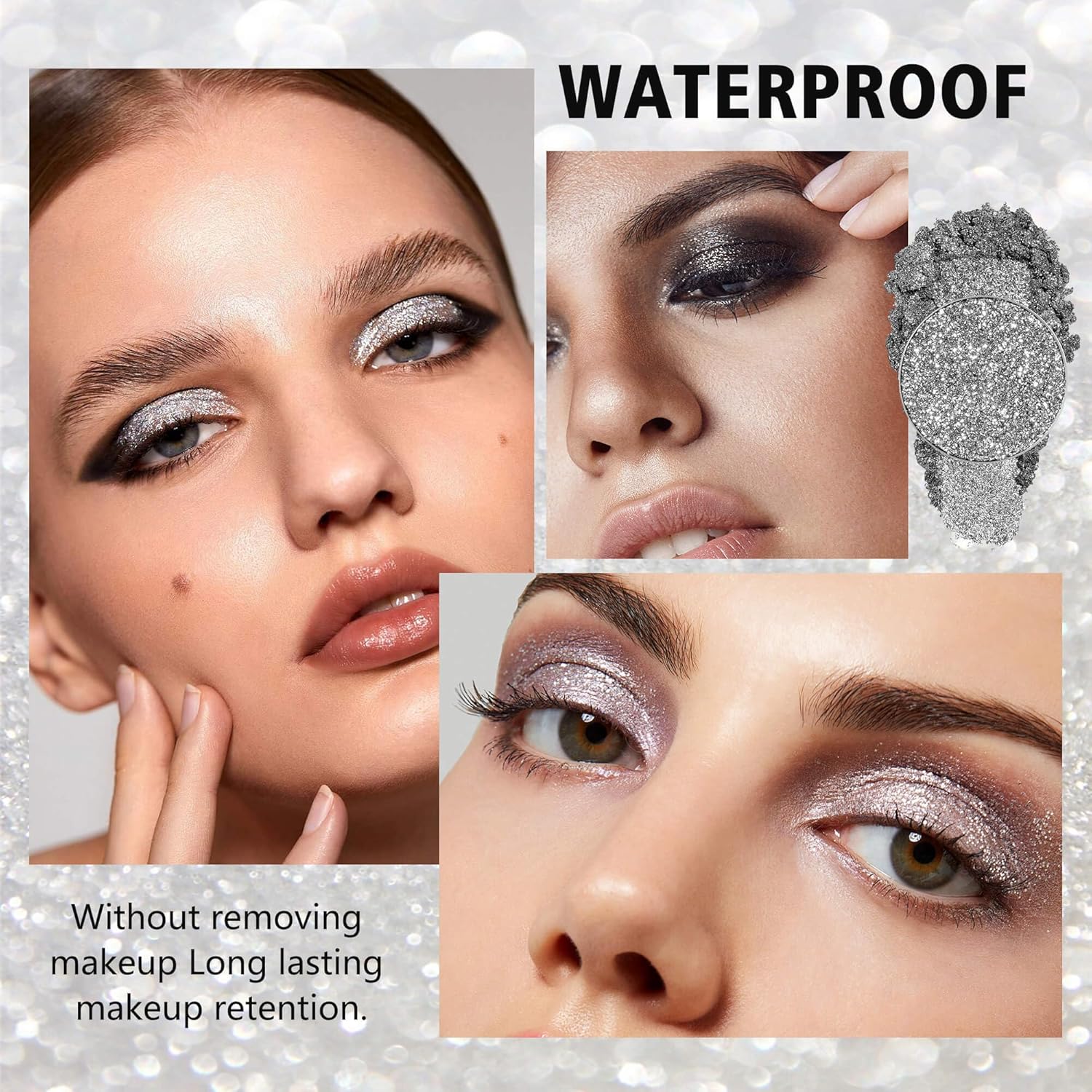 Black Smokey Glitter Eyeshadow pallet, Highly Pigmented Shimmer Eye Shadow with Fine Lightweight Particles, Face Dparkles Single Shade Metallic Color (Starry Nights) - Image 3