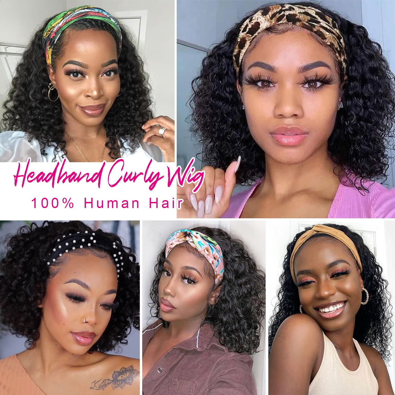 12 Inch Curly Human Hair Headband Wig Natural Black Glueless 150% Density - Image 5