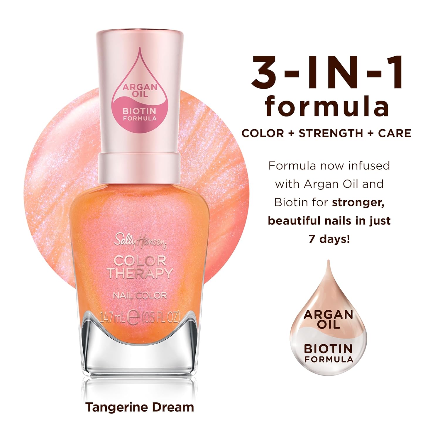 Sally Hansen Color Therapy™, Tangerine Dream, Argan Oil, Long Lasting, Healthy Nails, Orange Nail Polish - Image 4