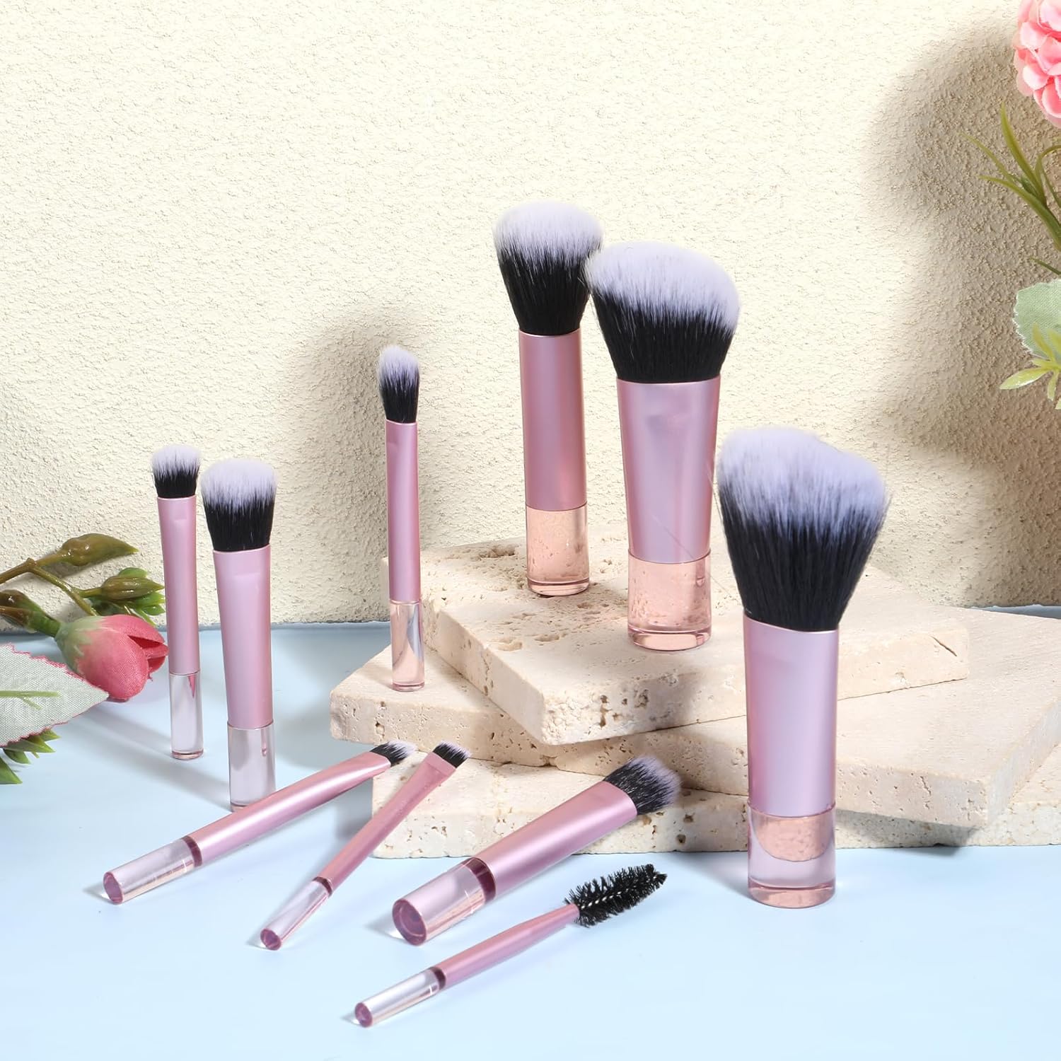 10 Pcs Mini Travel Makeup Brush Set With Pouch Pink Portable Travel Size Makeup Brushes Professional Cosmetic Brush Travel Essentials kits for Women Girls Brush Blush Powder Eye Shadow - Image 7