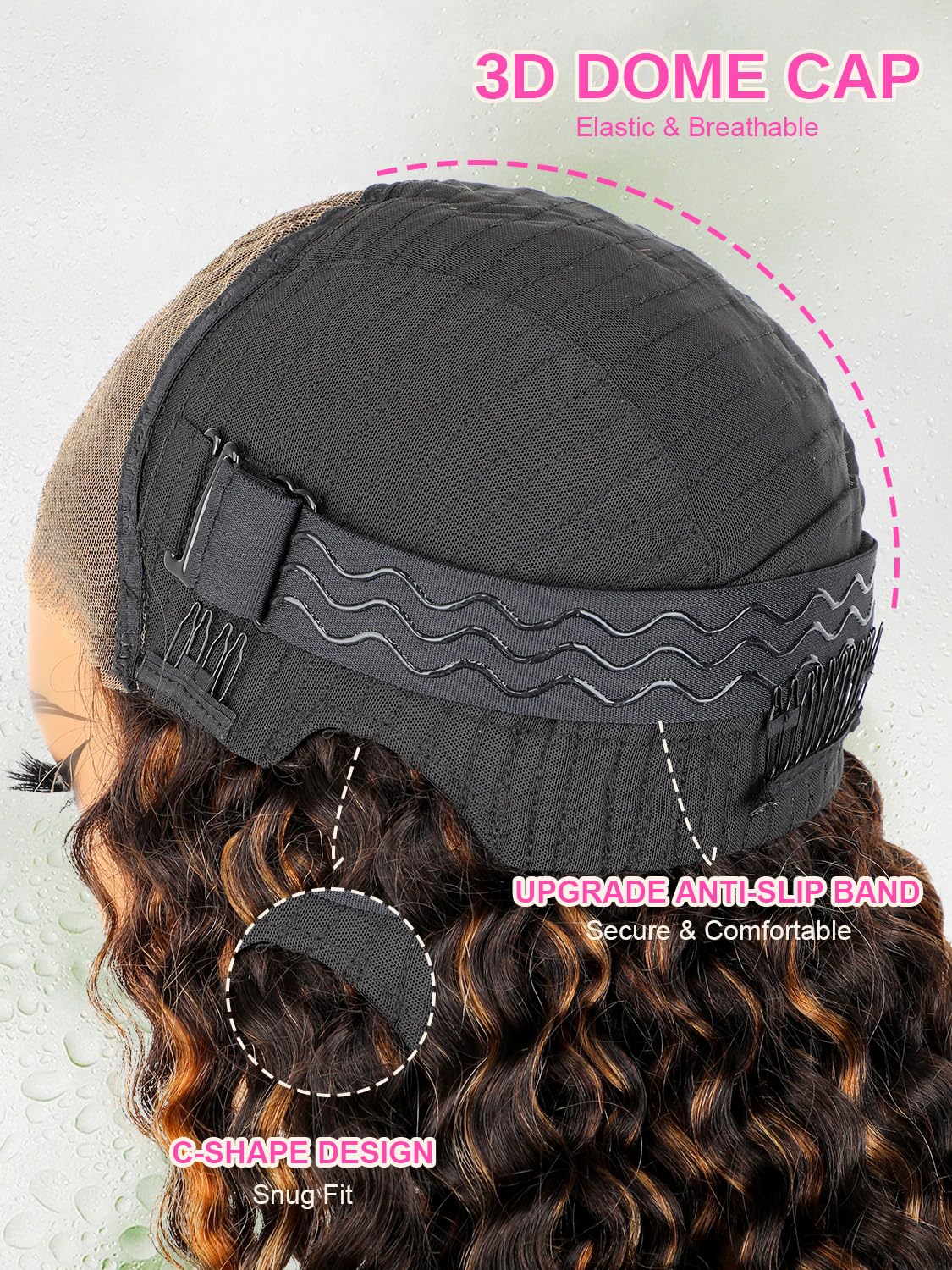 ORIGINAL QUEEN Highlight Blonde Wear and Go Glueless Wigs Human Hair Pre Plucked Pre Cut, 5x7 OQ Hair Glueless Wigs 4/27 Water Wave Short Curly Bob Wig Human Hair for Women 4/27 Color 12Inch - Image 3