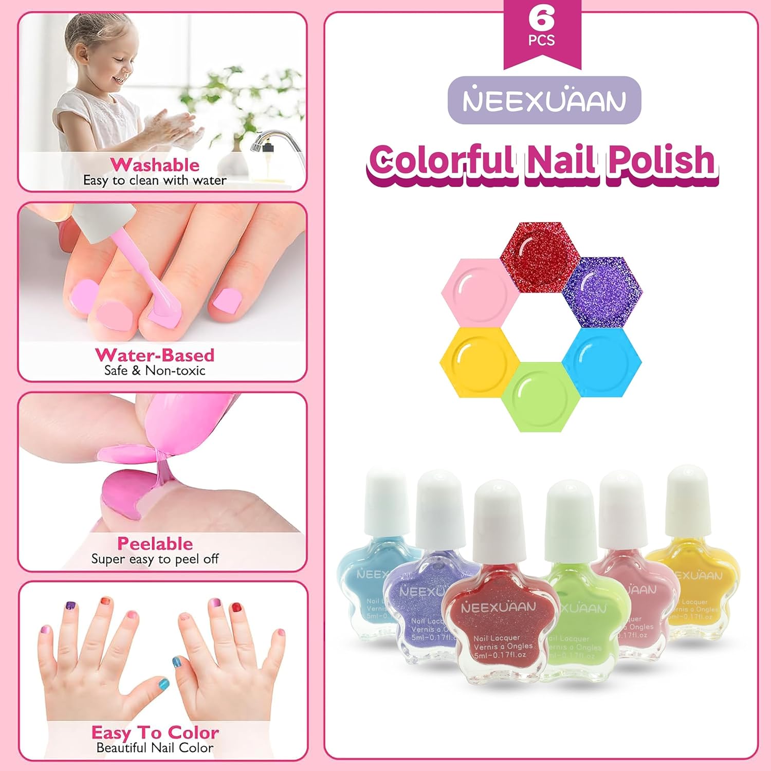 Kids Nail Polish Set for Girls Nail Polish Kit for Kids Ages 7-12 Quick Dry & Non-Toxic Nails Polish Manicure Set for Girls Gifts - Image 3