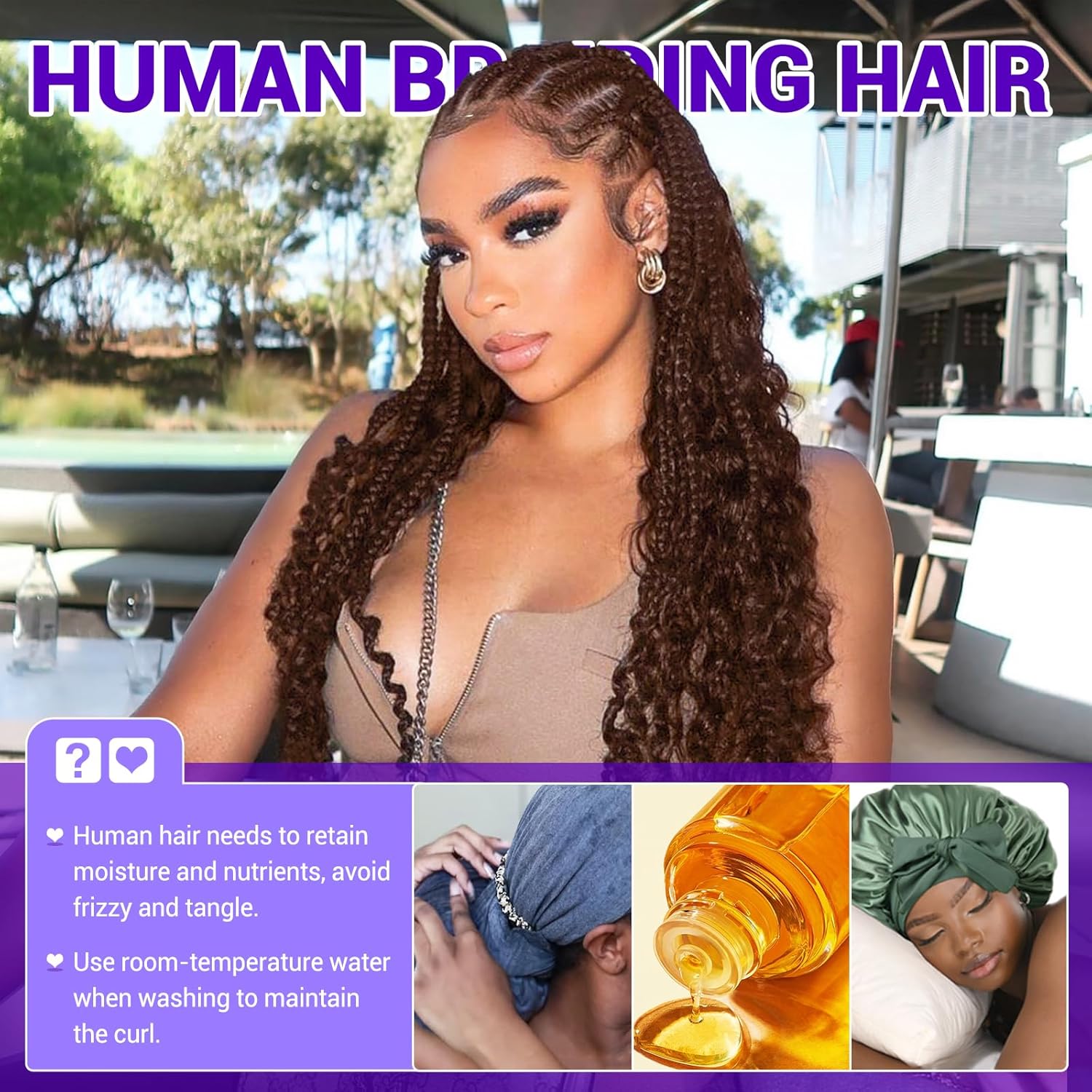 Human Braiding Hair for Boho Braids 110g 20 Inch Color 4 Deep Wave Boho Bulk Human Hair for Braiding Knotless 12A Wet and Wavy Bohemian 3 No Weft Bundles/Pack Curly Braids Brown - Image 8