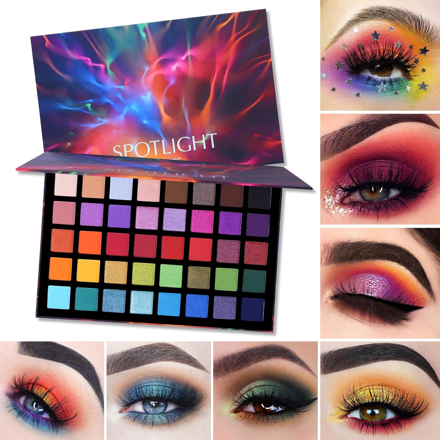 UCANBE Spotlight Eyeshadow Palette + 15 PCS Eye Brushes Makeup Set, Professional 40 Color Matte Shimmer Glitter Eye Shadow Pallet Highly Pigmented Waterproof Long Lasting Make up Pallete - Image 6