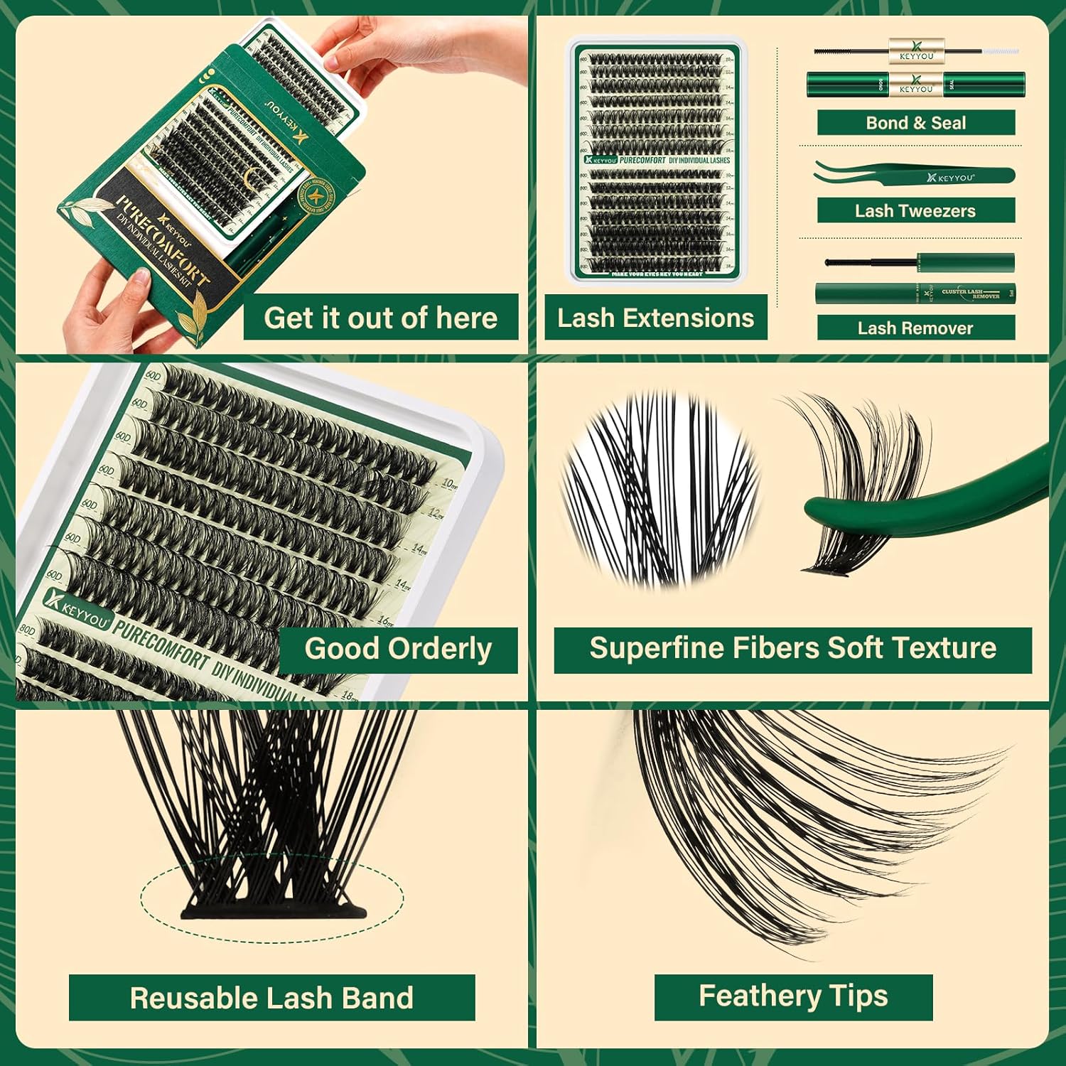 DIY Lash Extension Kit 280pcs Soft Lash Clusters 60D+80D D Curl Easy to Apply with Lash Bond and Seal Lash Applicator Lash Remover Eyelash Extension Kit at Home(RMkit-60D80D-D-10-18mix) - Image 2