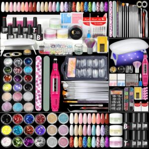 Acrylic Nail Kit for Beginners with Everything 3pc Acrylics Powder 6pcs Gel Nail Polish 18pcs Glitter Decoration Powder Professional Nails Kit Acrylic Set with U V Light and Drill Gifts for Women