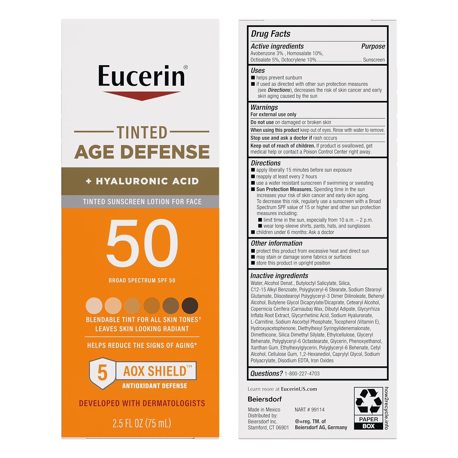 Eucerin Sun Tinted Age Defense SPF 50 Face Sunscreen Lotion with Hyaluronic Acid, Hypoallergenic, Non-Comedogenic Tinted Sunscreen SPF 50 Free of Fragrance, Oxybenzone and Octinoxate, 2.5 Fl Oz Bottle - Image 9