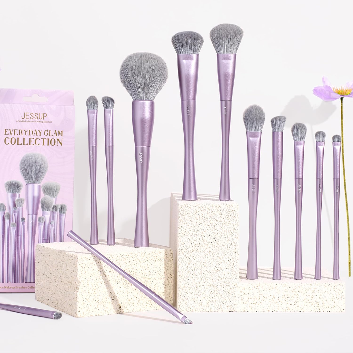 Jessup Makeup Brushes Set Professional 14pcs Vegan Make Up Brushes, Foundation Eyeshadow Concealer Contour Powder Blush Blending Eyeliner Brush, Premium Synthetic Fiber, Luxury Purple T512 - Image 7