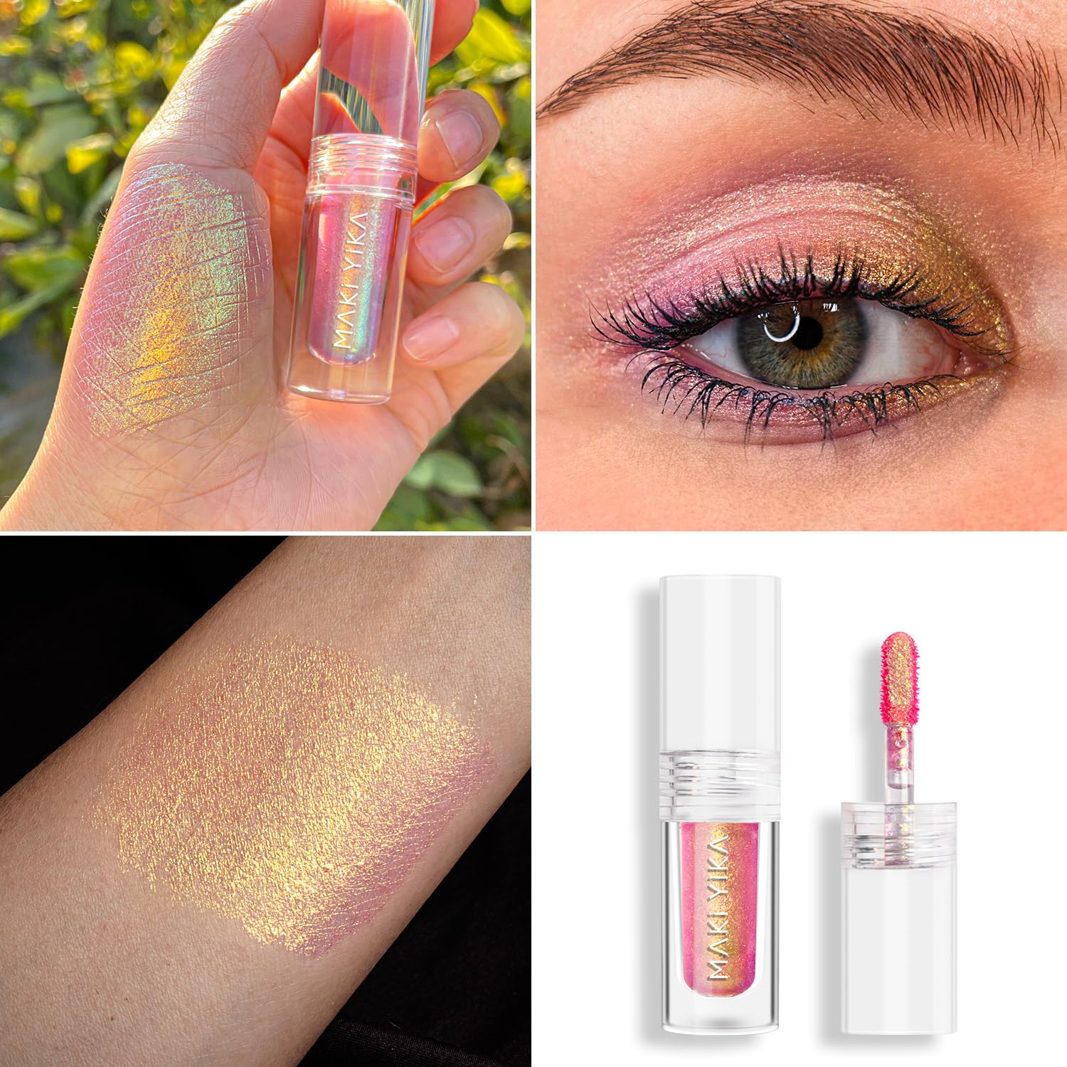 MAKI YIKA Glitter Eyeshadow Gold Liquid Multichrome Eyeshadows Long Lasting, Metallic Chameleon Eye Shadow Smudgeproof Holographic Eye Topper Glitters (#9 Ember) - Image 2