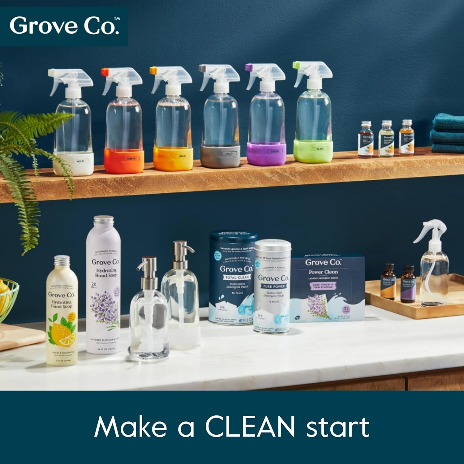 Grove Co. Foaming Soap Dispenser, 2 x Refillable Glass Bottles with Stainless Steel Pump, Reusable Liquid Hand Soap Set for Kitchen or Bathroom, Square Base, Reduce Plastic Waste - Image 8