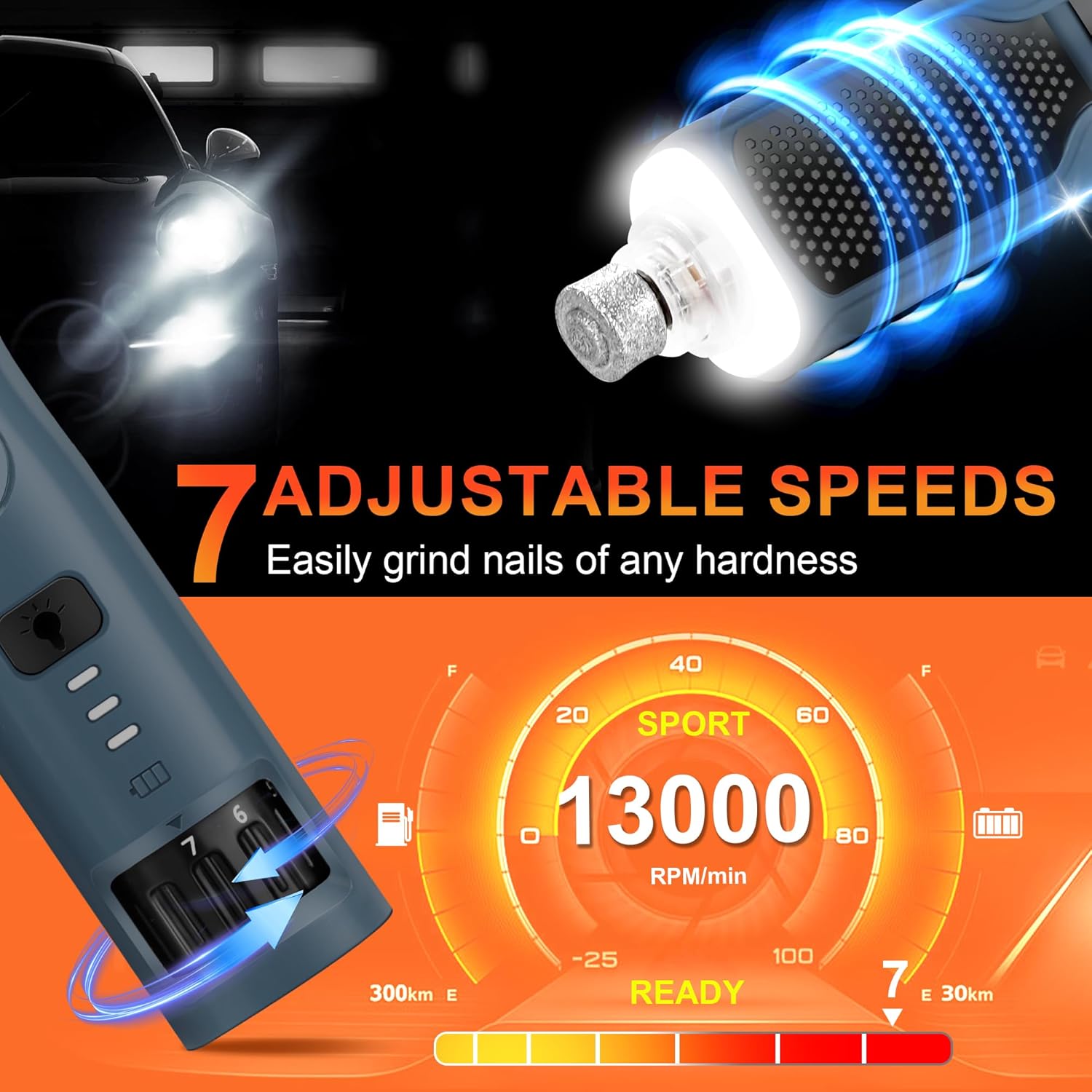 7-Speed 360° LED Strong Light Dog Nail Grinder Quiet Cat Nail Grinder Dog Nail Trimmers for Large Medium Small Dogs Cats Pets Claw Trimmer Quick Dog Nail Clipper - Image 6