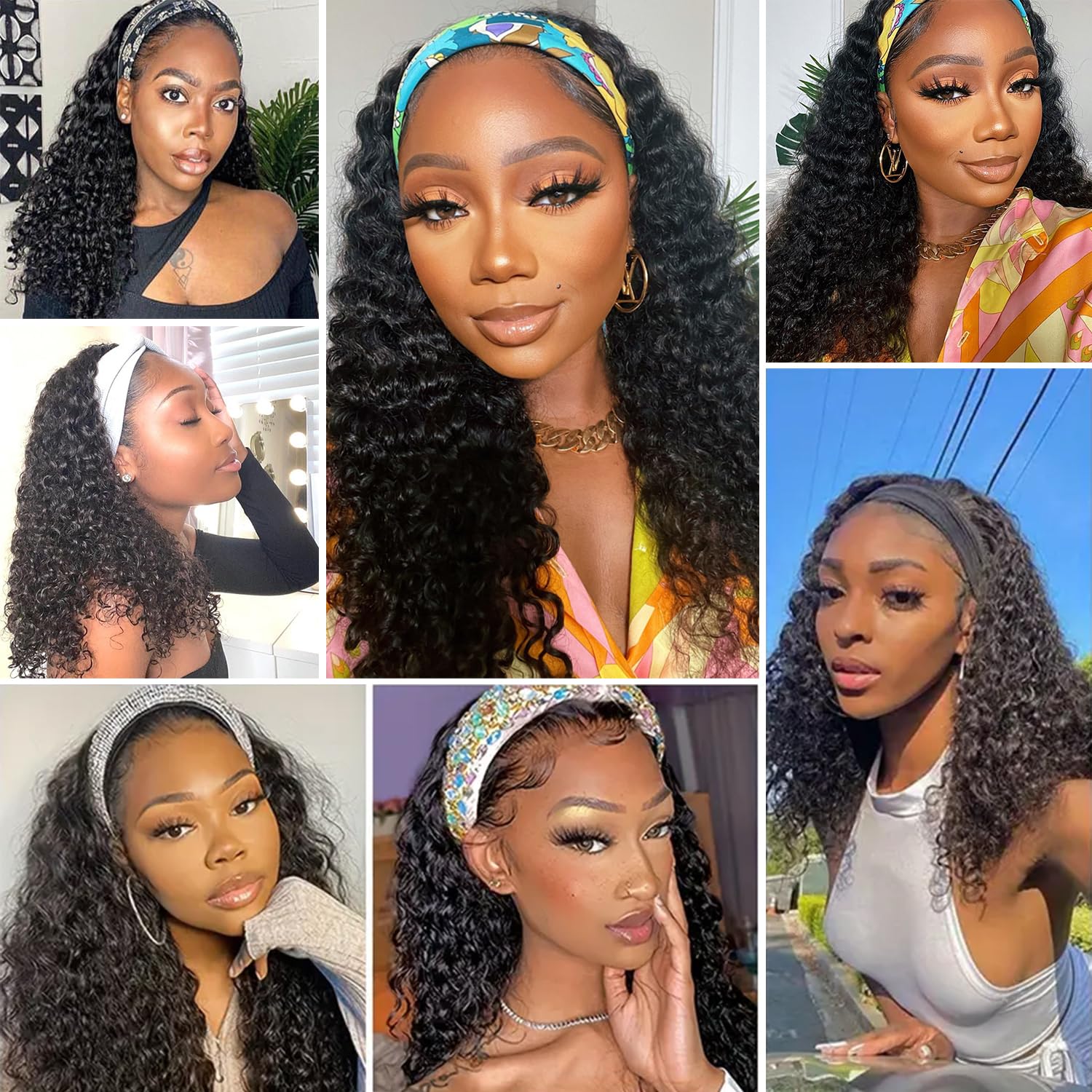 Headband Wig Human Hair Deep Wave 20 Inch Human Hair Headband Wig Glueless Curly Wigs None Lace Front Wigs for Black Women Natural Color - Image 6