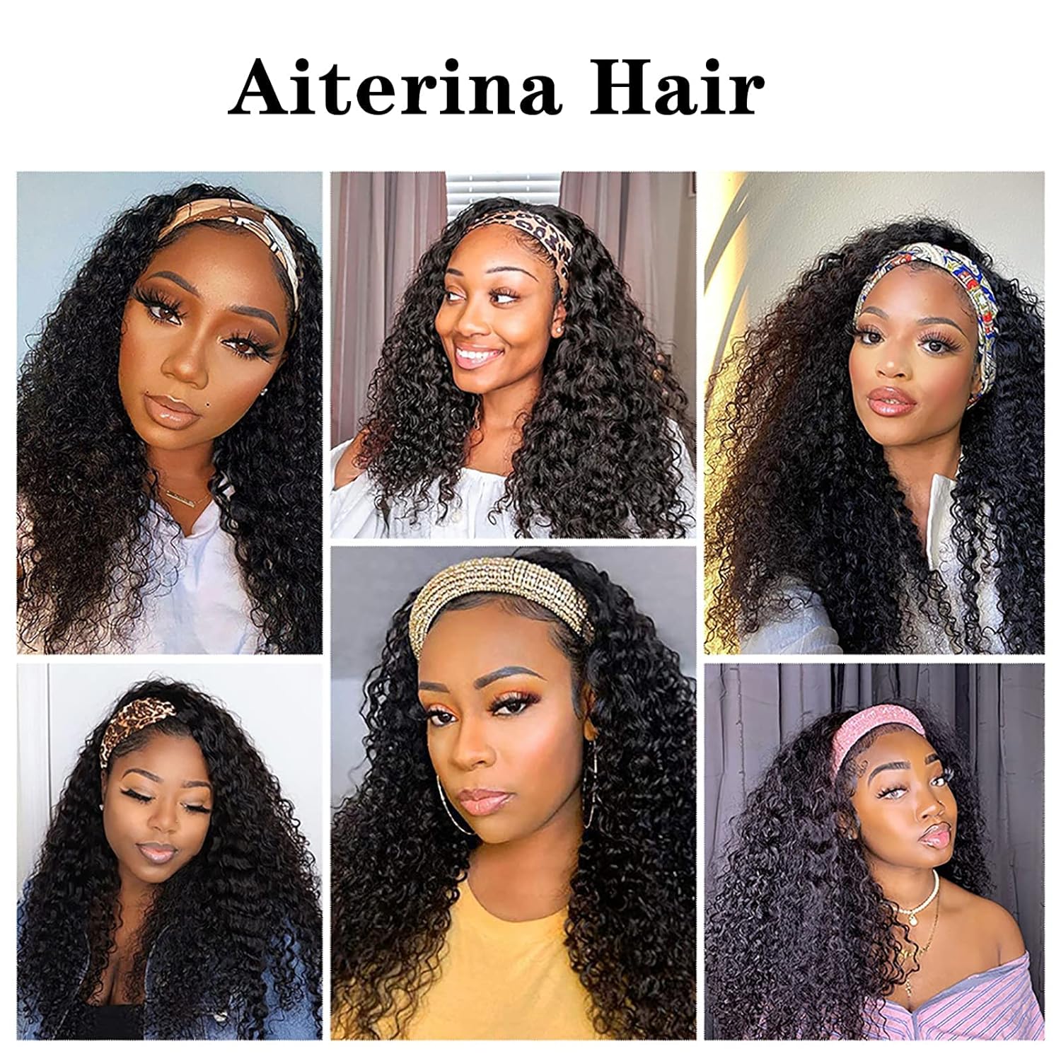 Aiterina Headband Wig Deep Wave 12 Inch Human Hair Headband Wig Curly hair Glueless Human Hair Wigs Machine Made No Lace deep Curly Headband Wigs Natural color - Image 6