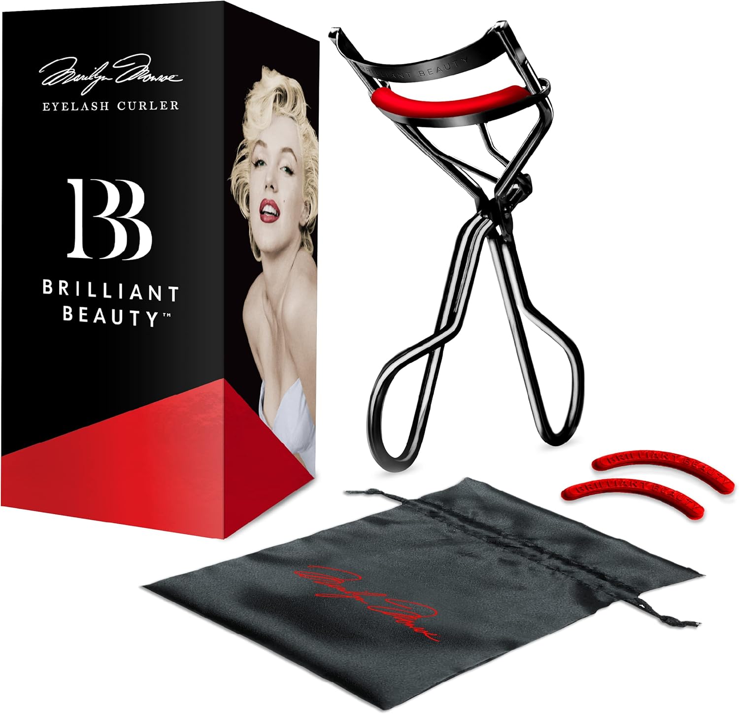 Brilliant Beauty Eyelash Curler with Satin Bag & Refill Pads - Award Winning - No Pinching, Just Dramatically Curled Eyelashes for a Lash Lift in Seconds (Red) - Image 8