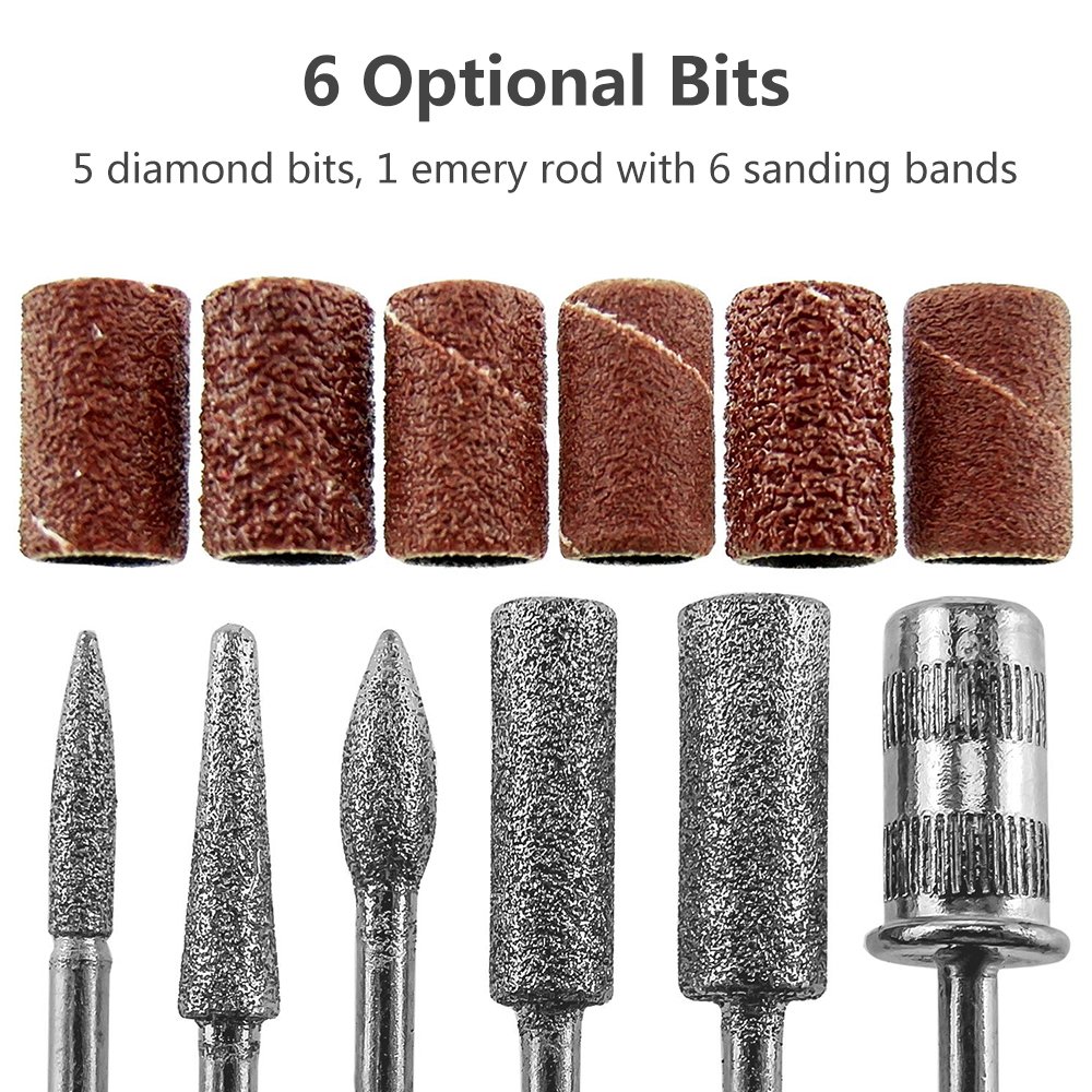 Pinkiou Portable Electric Nail Drill Set Pen Sander Polish Machine Acrylic Gel Removal Manicure Filer Kit with 6 Nail Drill Bits Pedicure Efile Rotary Carver Nail Art Tools - Image 6