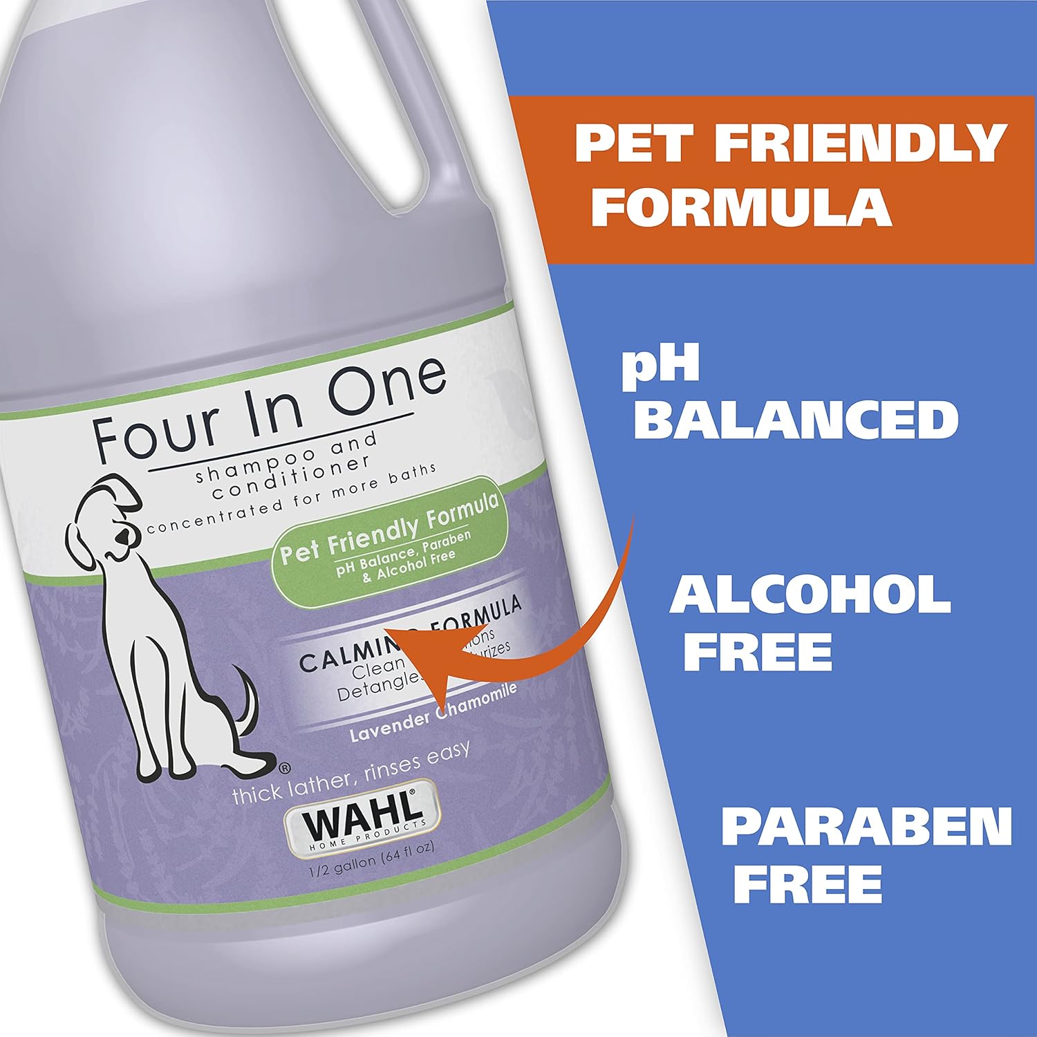 Wahl USA 4-in-1 Calming Pet Shampoo for Dogs โ Cleans, Conditions, Detangles, & Moisturizes with Lavender Chamomile - Pet Friendly Formula โ 64 Oz - Model 821000-050 - Image 3