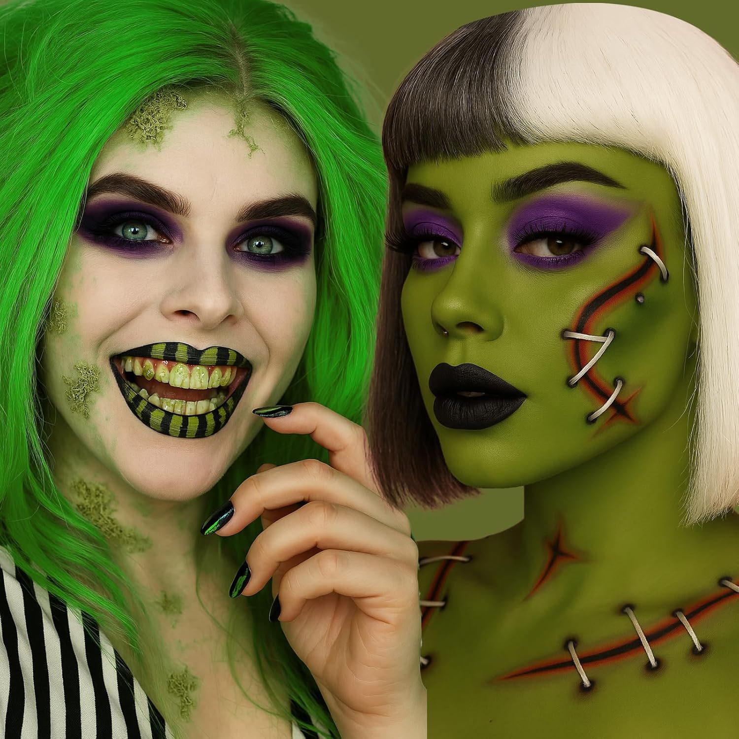 Halloween Beetle-juice Makeup & Frankenstein Makeup Kit, Face Paint SFX Character Set with Black Lipstick & Applicators for Ghost, Zombie, Grinch Special Effects Make Up, Costume Cosplay Party & Stage - Image 6