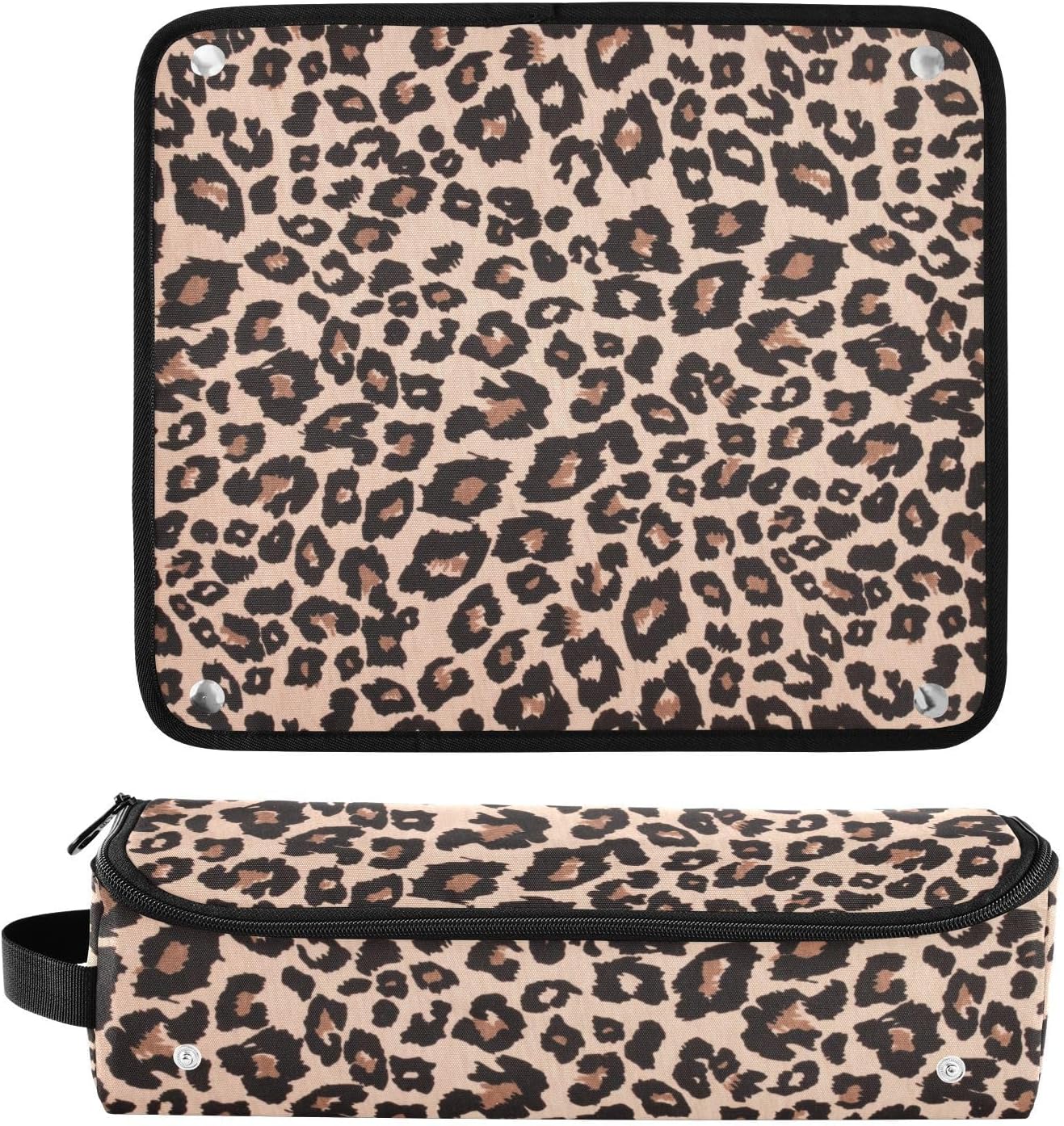 Leopard Print Brown Heat Resistant Travel Bag with Mat for Curling Irons - Image 3