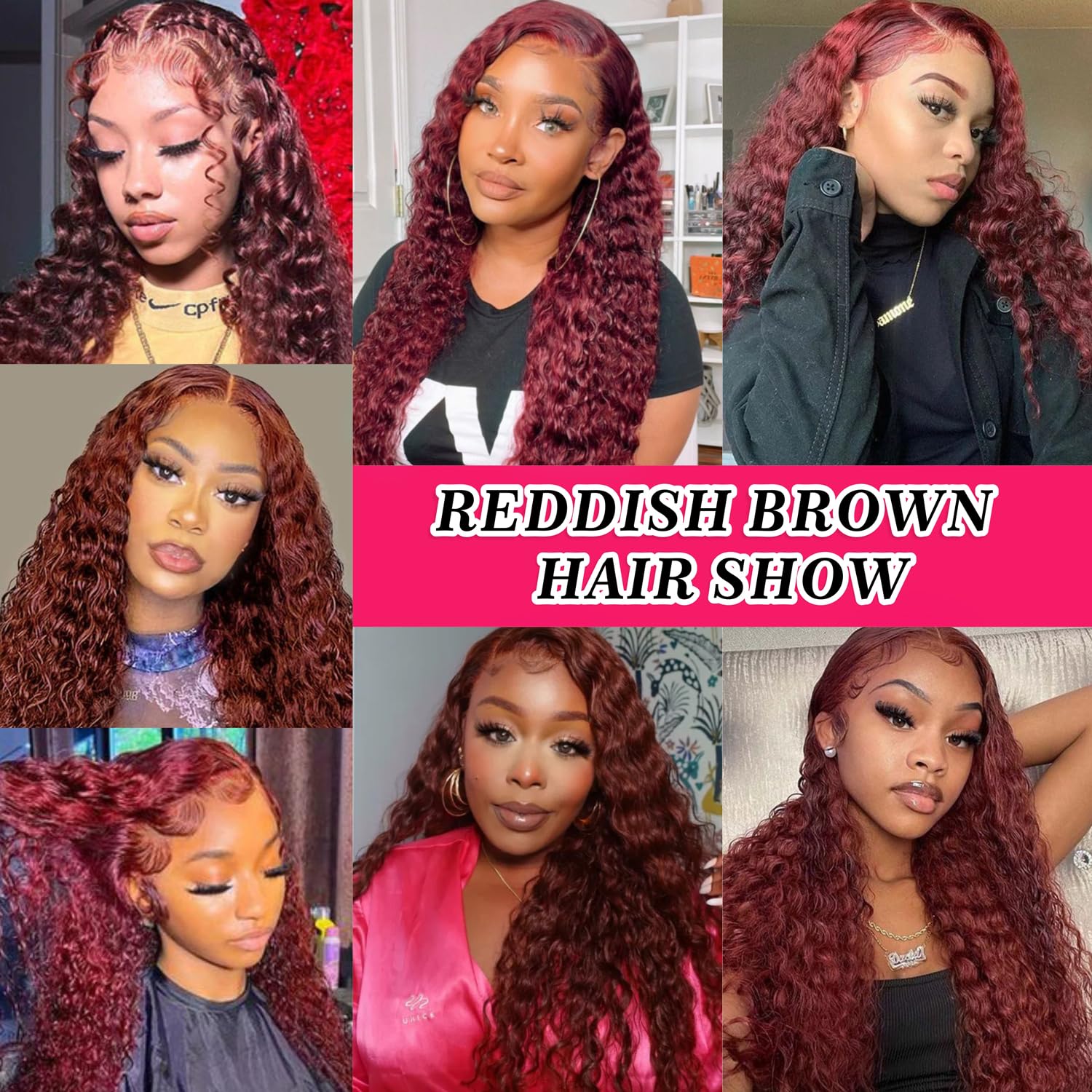 Reddish Brown Deep Wave Lace Front Wigs Human Hair 33b Color 13x4 HD Transparent Lace Frontal Wig for Women 180% Density Copper Red Glueless Curly Wig Pre Plucked 26 Inch - Image 7