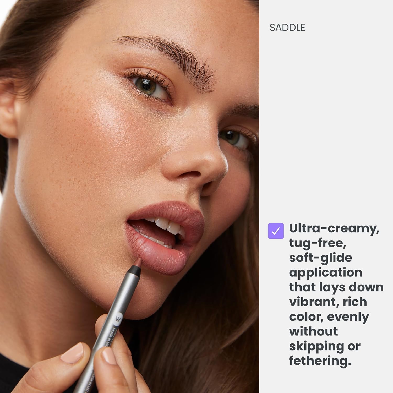 Wonderskin Lip Liner Pencil - 360 Contour Lipliner, Long Lasting, Sharpenable, Waterproof and Transfer-Proof Brown Lip Liner Pencil (Saddle) - Image 3