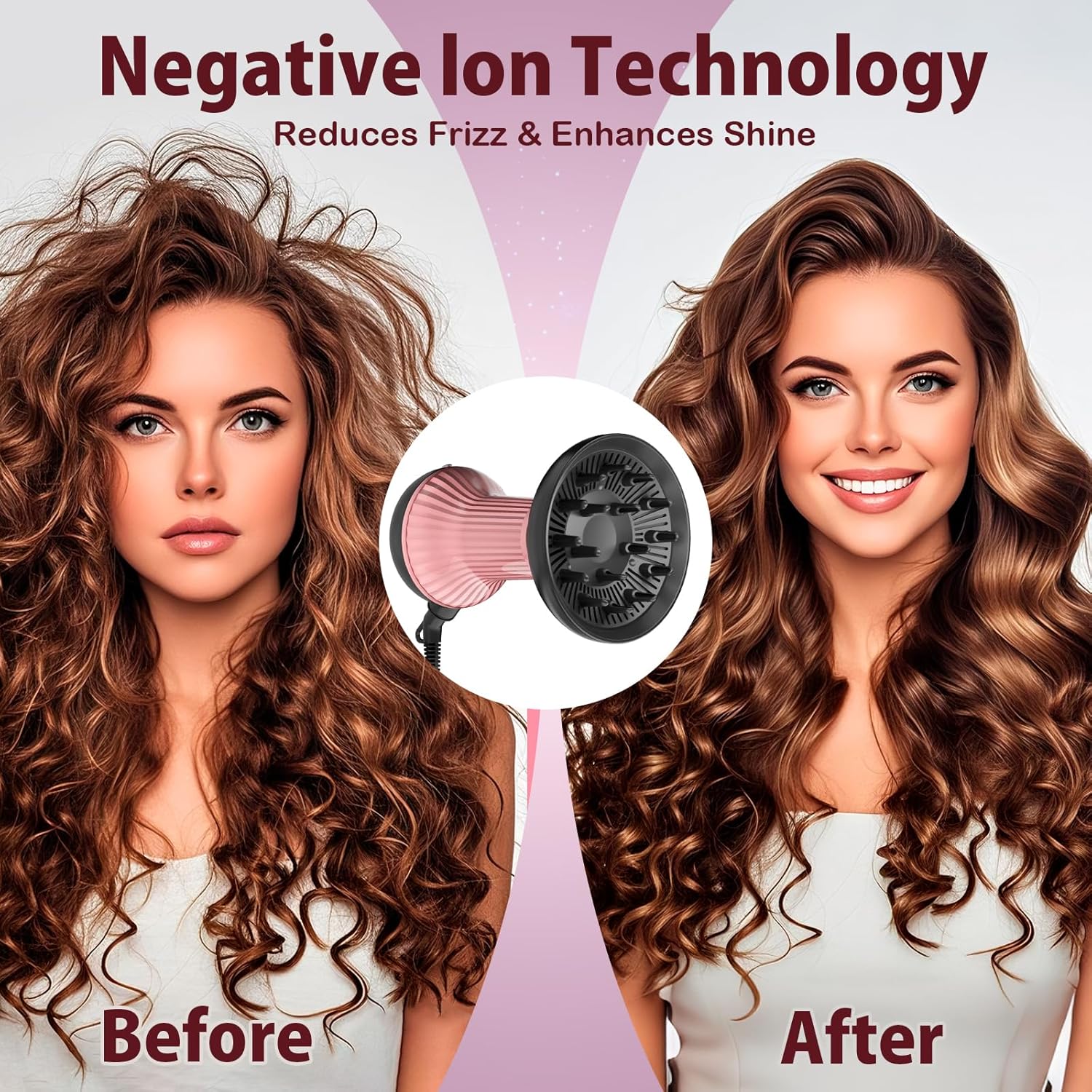 Diffuser Hair Dryer for Curly Hair: Professional 2 in 1 Diffuser & Hair Dryers with Ionic & Ceramic Technology for Wavy Hair Enhances Curls and Waves While Reducing Frizz, Gifts for Women - Image 4
