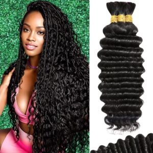 Human Braiding Hair For Boho Braids 120g Deep Wave Bulk Human Hair for Braiding Knotless 12A 100% Unprocessed Brazilian Virgin Hair Extensions Bulk Bohemian 3 Bundles Natural Color 18inch