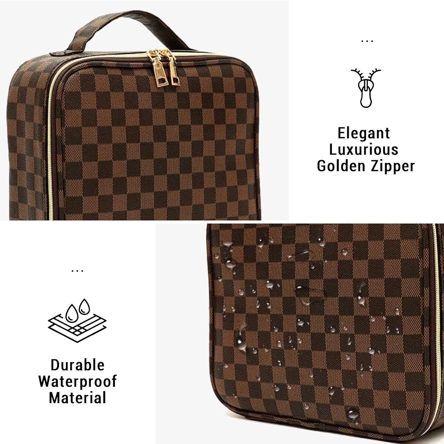 Checkered Makeup Bag, Portable Makeup Bag with Adjustable Partition, Cosmetic Bags for Women Toiletry Travel Organizer Portable Make Up Bags for Christmas Birthday Gifts - Image 5