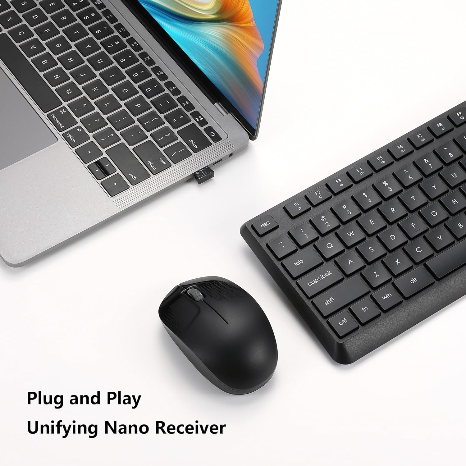 Wireless Keyboard and Mouse Combo for Windows, 2.4G Full-Sized External Cordless Computer Keyboard Mouse Combo for Laptop PC Desktop Chrome Mac, Number Pad 1600 DPI Silent Mouse USB Receiver (Black) - Image 2