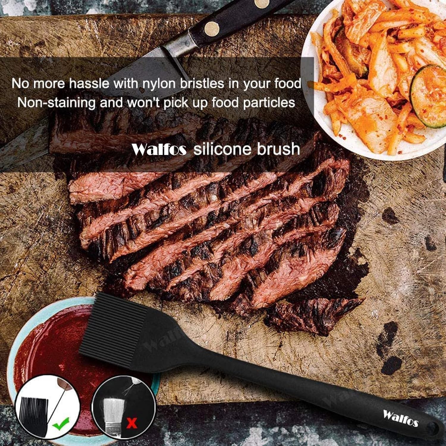 Walfos Silicone Basting Pastry Brush, Heat Resistant Pastry Brush Set, Strong Steel Core and One-Pieces Design, Perfect for BBQ Grill Baking Kitchen Cooking, BPA Free and Dishwasher Safe (2 Pcs) - Image 5