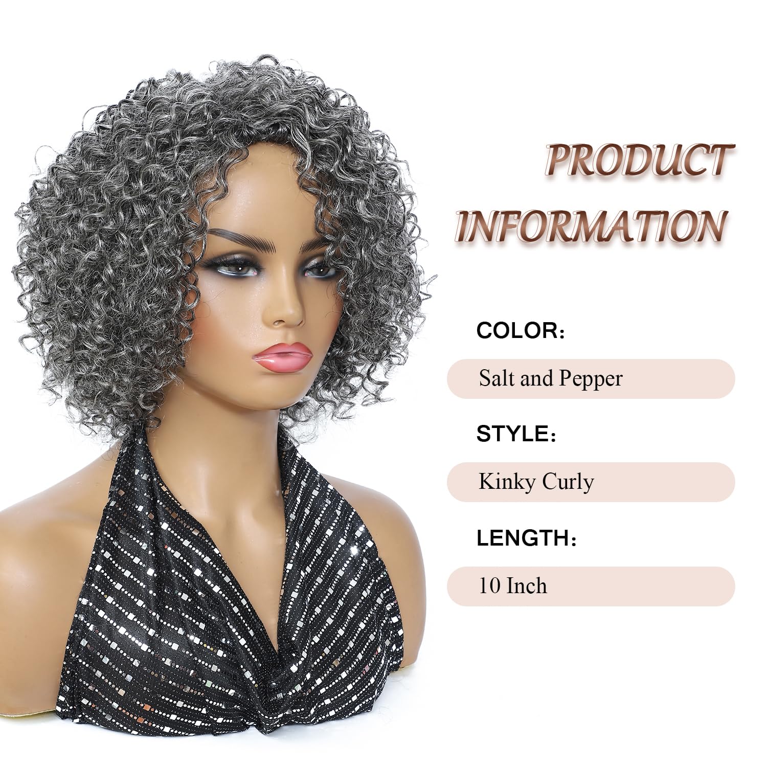 HUA Grey Wig for Women Human Hair Glueless Kinky Curly Salt and Pepper Wigs for Black Women Short Curly Wear and Go Glueless Wig for Old Lady Non-Lace Bob Gray Wigs Human Hair Mixed - Image 2