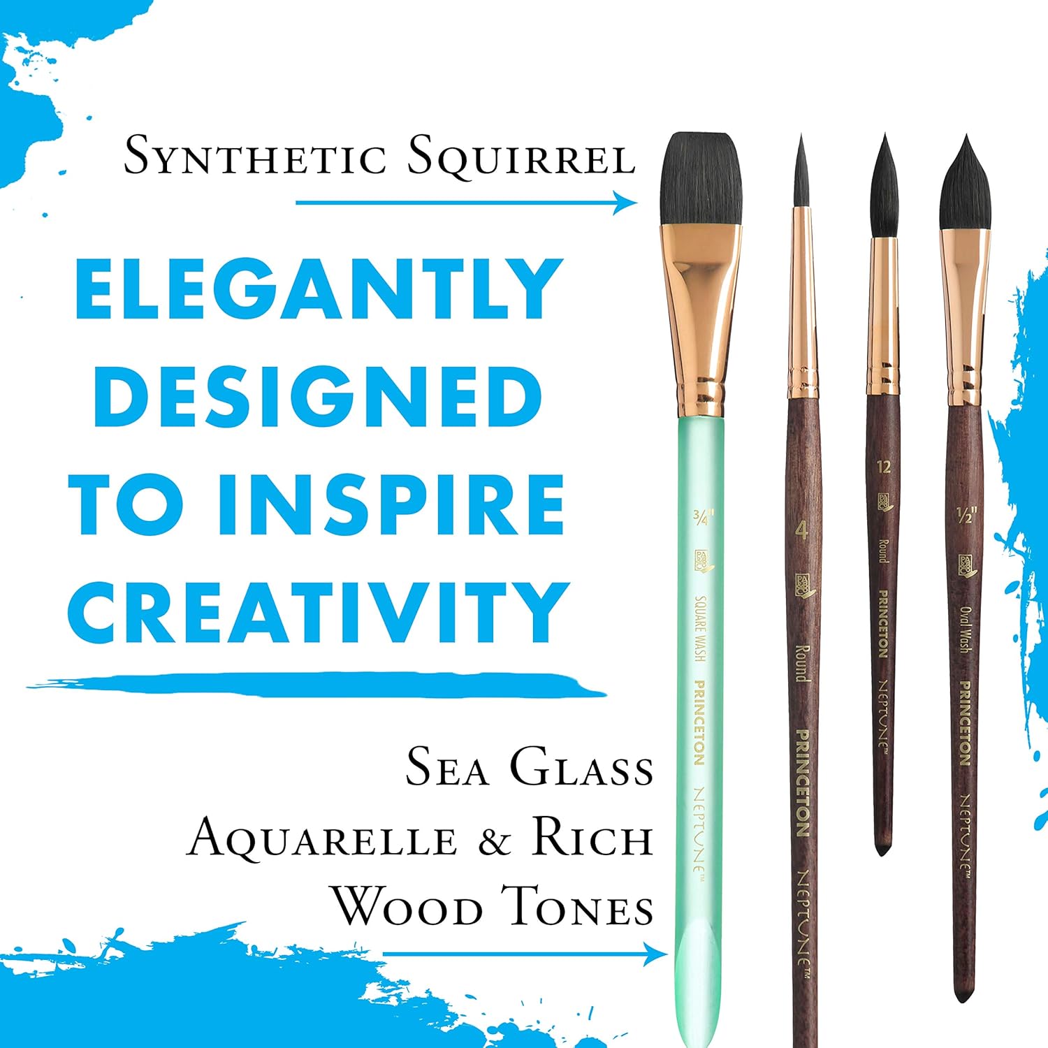 Princeton Artist Brush Neptune Series 4750 - 4-Piece Synthetic Squirrel Watercolor Paint Brush Set- Includes Aquarelle ¾” Oval Wash ½ & 2 Round Brushes Sizes 4 & 12 - Image 4
