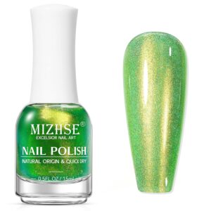 MIZHSE Quick Dry Nail Polish, Holographic Neon Green Nail Polish Air Dry Fast, 15ml/0.5 fl oz Regular Shiny Glitter Oil-based Shimmery Nail Lacquer Non Gel Nail Art Salon Manicure Home DIY