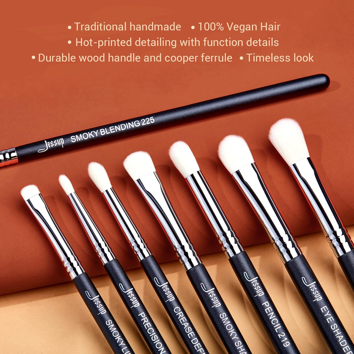 Jessup Eyeshadow Brush Set 11pcs Eye Makeup Brushes Set Professional Eye Shadow Brush Blending Brush Shader Crease Brush Black T340 - Image 7