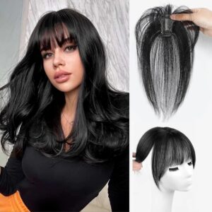 Clip in Bangs Hair Clip 100% Real Human Hair Toppers for women clip on Bangs Human Hair with 360°Cover Lace Topper for Women Wispy Fake hair for Daily Wear