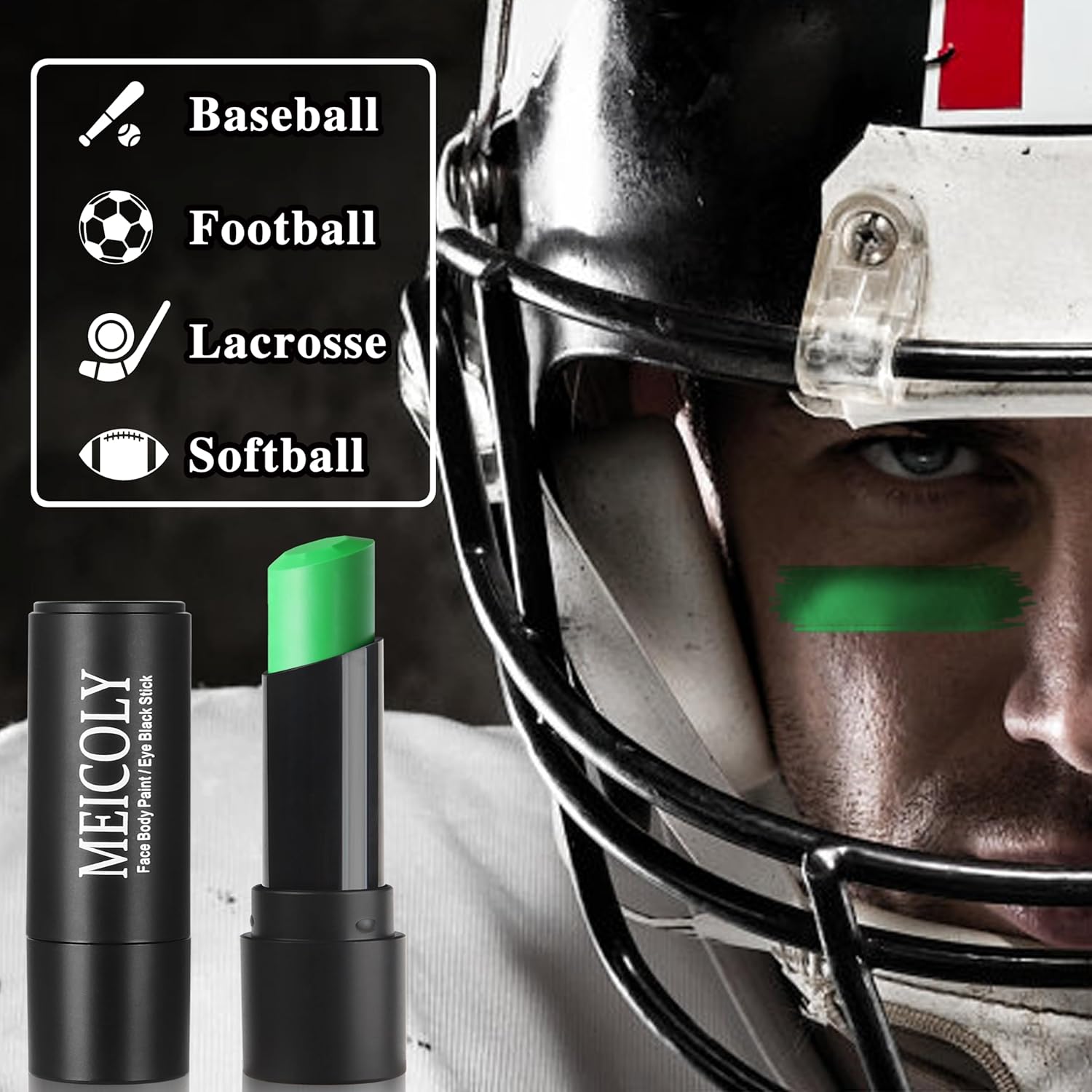 MEICOLY Lime Green Eye Black Stick,Waterproof Eye Black Baseball Softball Football Lacrosse,Hunting Camo Paint,Green Face Body Paint Stick for Halloween SFX Witch Hulk Cosplay Makeup - Image 2