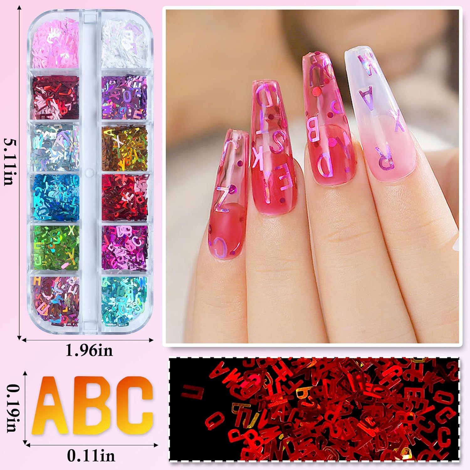 LoveOurHome 4 Boxes Holographic Nail Glitters Sequins Set Iridescent Heart Alphabet Letter Star Chunky Glitter Flakes Acrylic Nail Art Tips Stickers Decorations for Craft/Resin Art/Makeup - Image 2