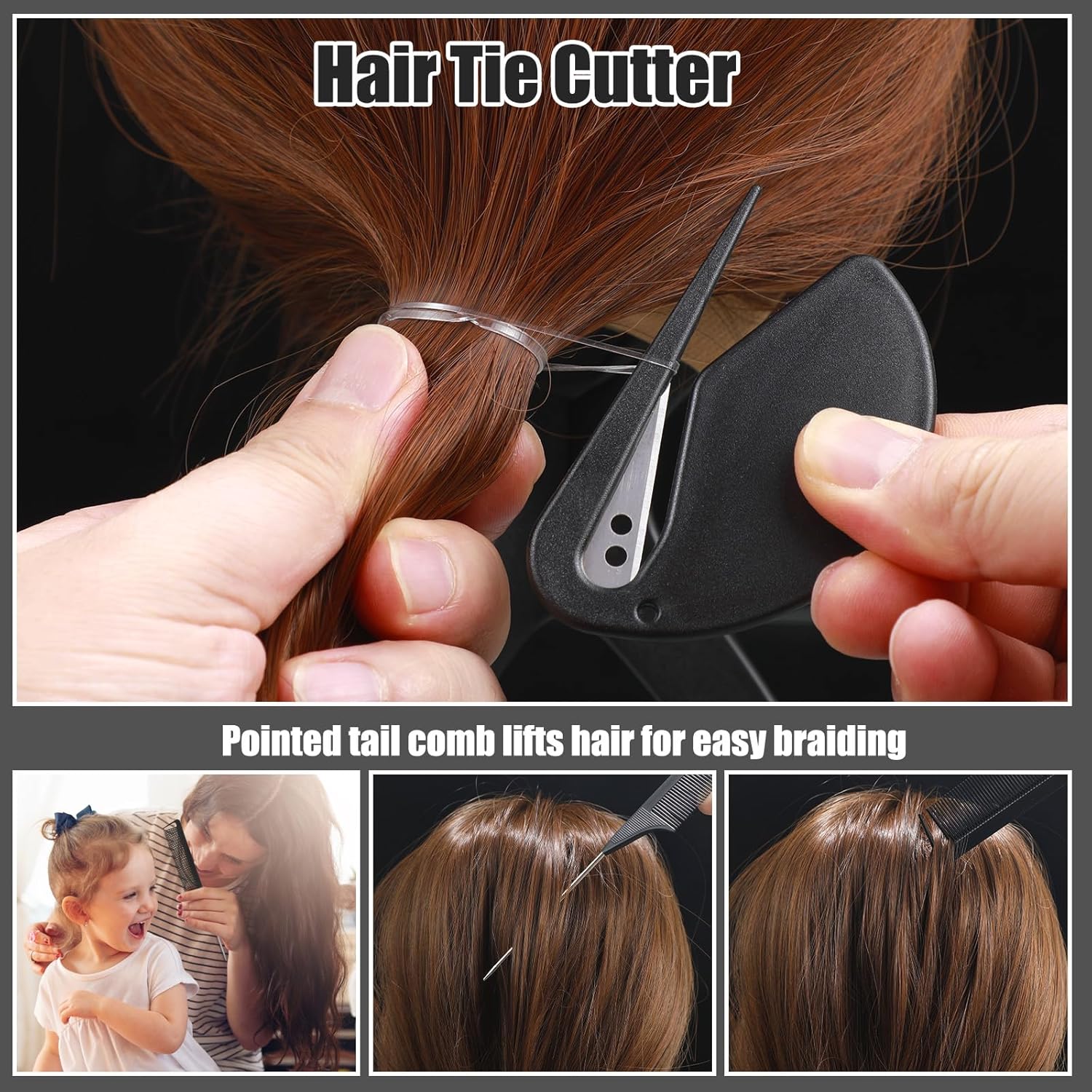 2200 Pcs Clear & Black Elastic Hair Bands Set with Styling Tool in Organizer Box - Image 5