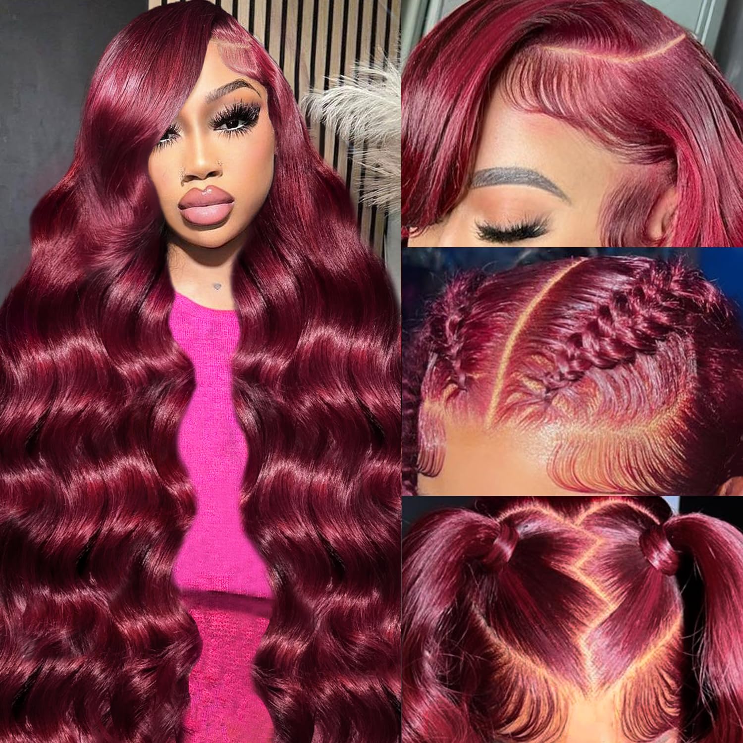 28 Inch 99J Burgundy Lace Front Wigs Human Hair 13x6 HD Transparent Body Wave Lace Front Wigs Human Hair Pre Plucked 99j Burgundy Red Wine Glueless Human Hair Wigs for Women - Image 7