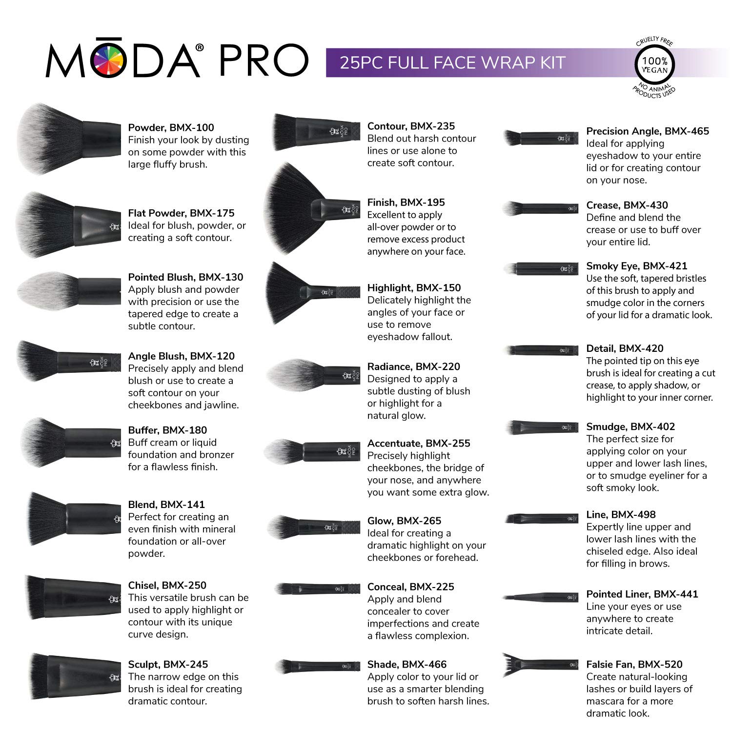 Moda Pro Full Face 25pc Makeup Brush Set with Travel Pouch - Image 5