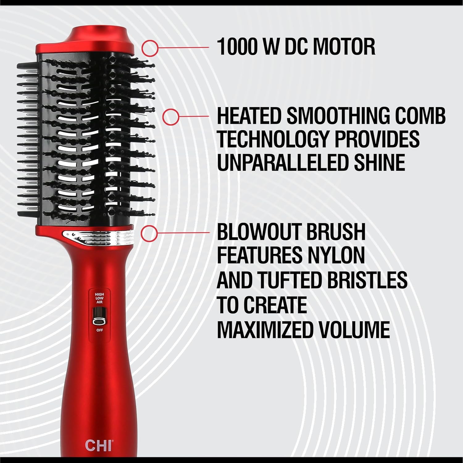 CHI Volume Styler, Blowout Brush for Amplified Volume, Heated Comb to Smoothen & Straighten Hair, 2-in-1 Hair Tool, Red - Image 2