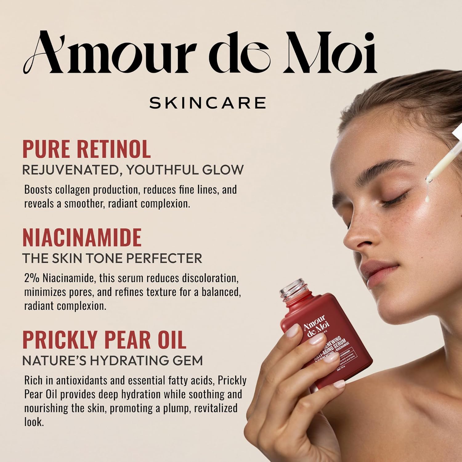 ADM Anti Aging Pure Retinol Serum For Face with Niacinamide - Resurfacing, Smoothing Fine Lines, Wrinkles, Acne Scars - Moisturizing Facial Skincare Treatment for Sensitive Skin - 1oz - Image 4