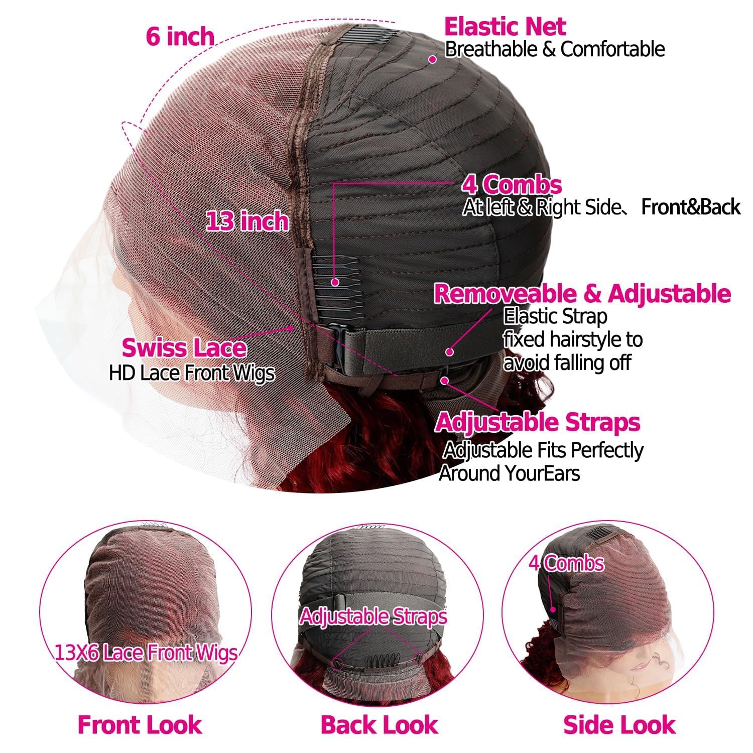Burgundy Lace Front Wigs Human Hair 13x6 Deep Wave Lace Front Wigs Human Hair 180 Density Red Colored Wigs Human Hair for Black Women 99j Curly Lace Frontal Wigs (30 Inch) - Image 5