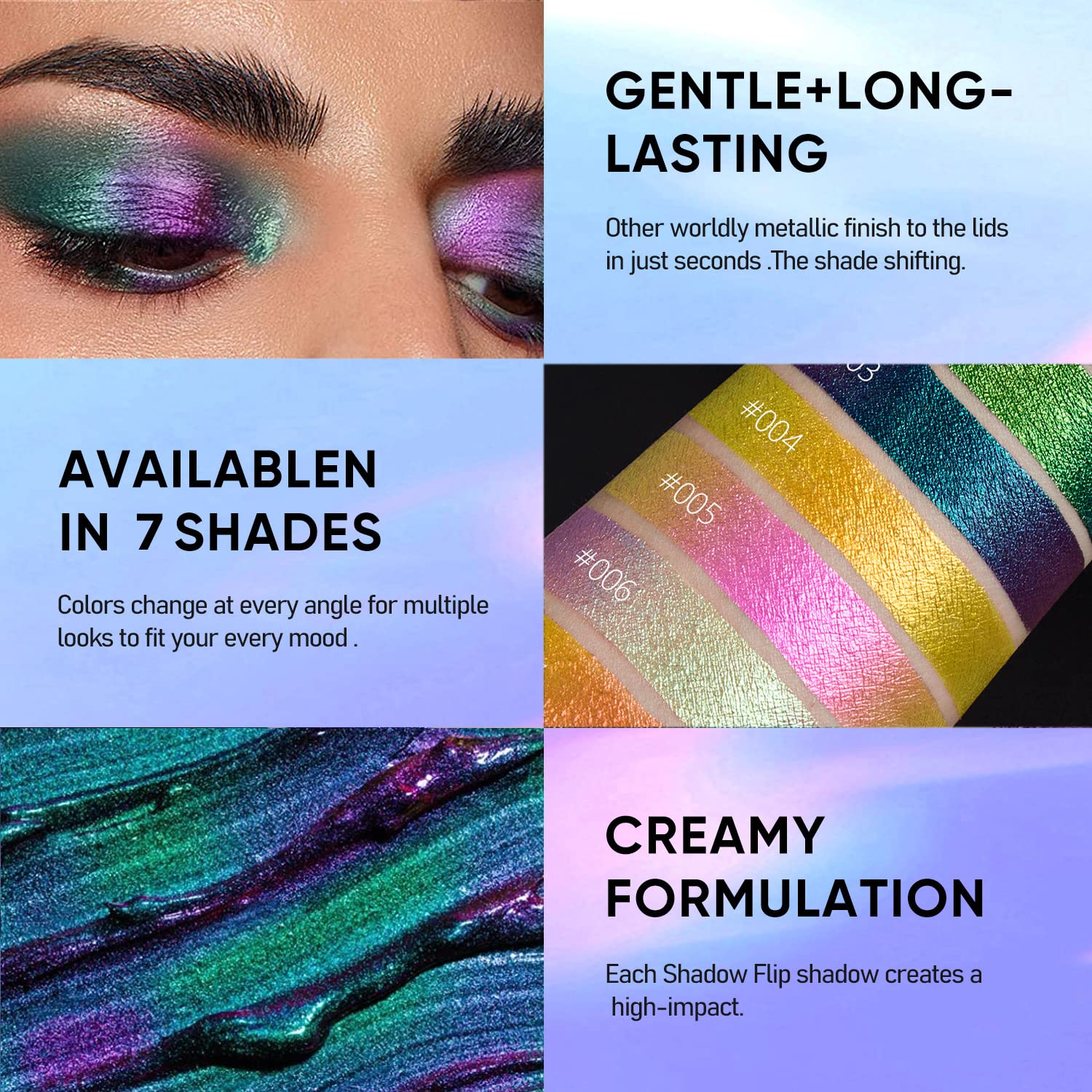 MAKI YIKA Glitter Liquid Eyeshadow Chameleon Metallic Eyeshadow MultiColor Shifting Long Lasting Multichrome Holographic Eye Topper Glitters (#6 Aurora) - Image 4