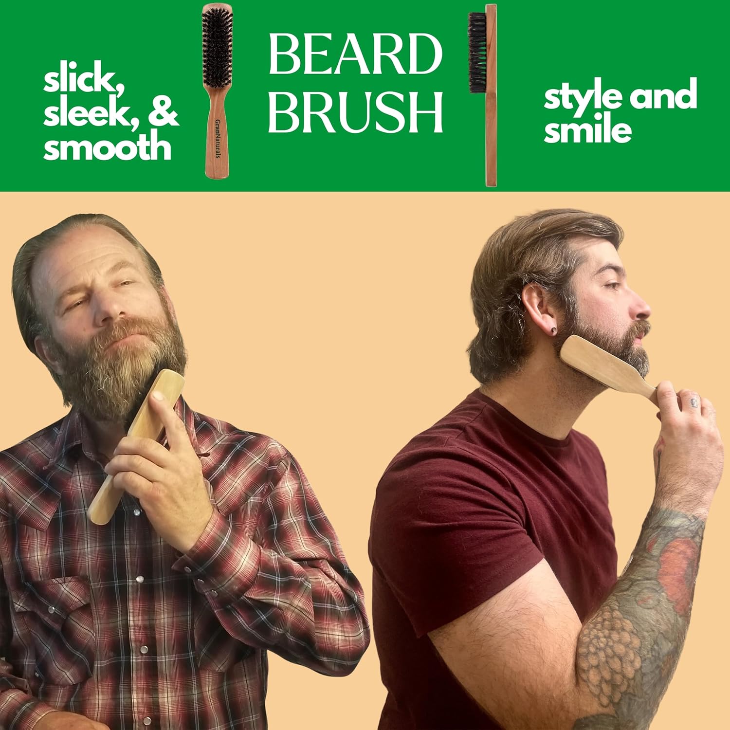 GranNaturals Soft Mens Boar Bristle Hair Brush - Natural Wooden Club Style Wave Hair Brush for Men - Styling Beard Hairbrush for Fine, Thin or Thick Hair - Image 4